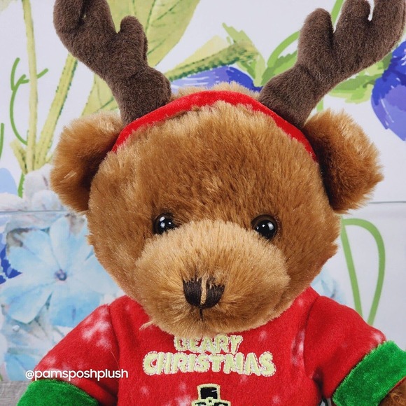 Hobby Lobby Teddy Bear Plush 13" Reindeer Antlers Beary Christmas Shirt Snowman - Picture 2 of 6